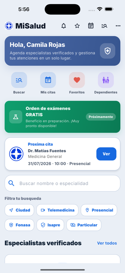 App MiSalud — agenda de salud verificada